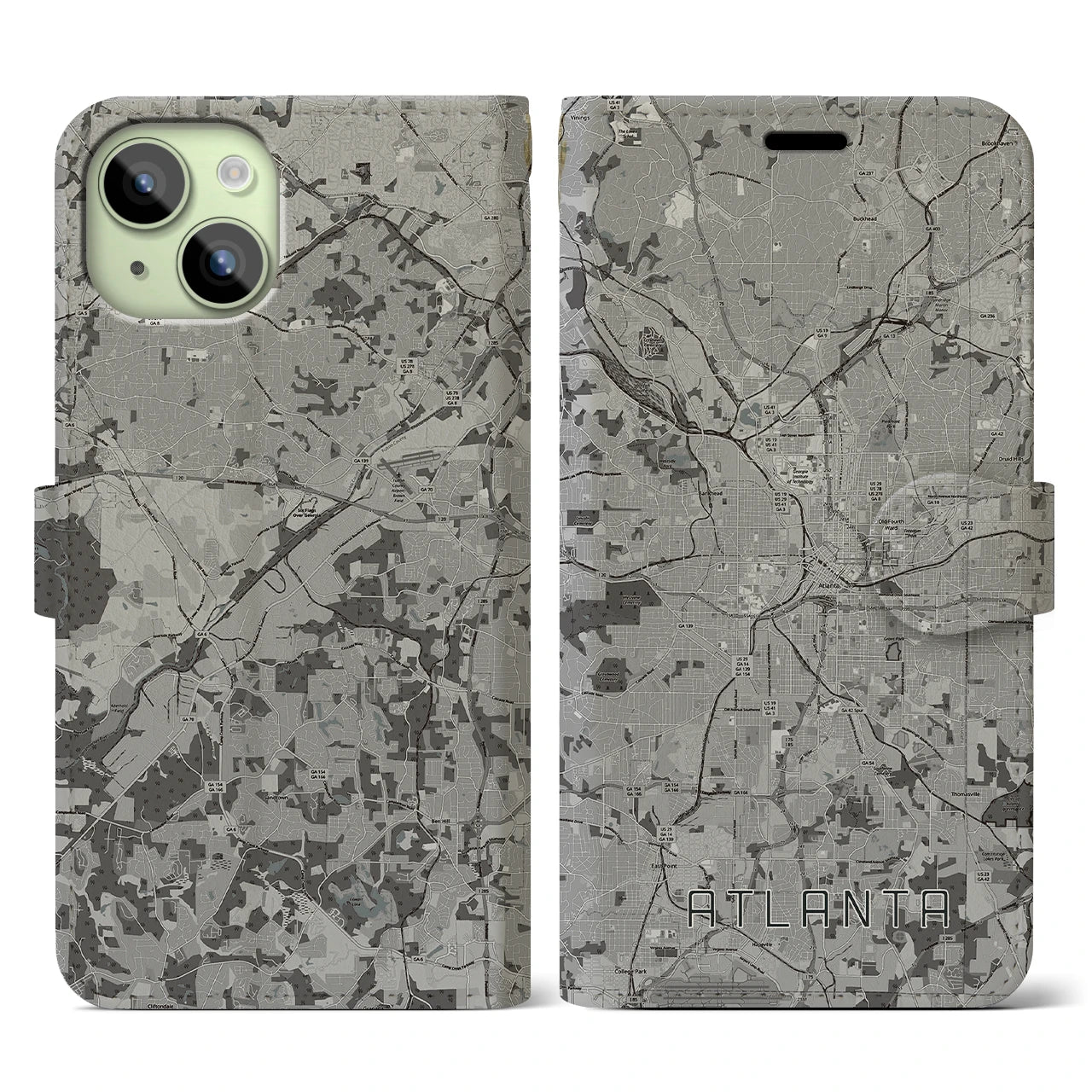 【アトランタ（アメリカ）】地図柄iPhoneケース（手帳タイプ）