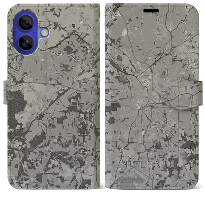 【アトランタ（アメリカ）】地図柄iPhoneケース（手帳タイプ）モノトーン・iPhone 16 Pro Max 用