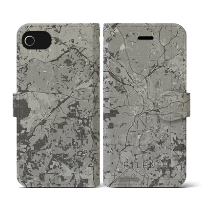 【アトランタ（アメリカ）】地図柄iPhoneケース（手帳タイプ）モノトーン・iPhone SE（第3 / 第2世代） / 8 / 7 / 6s / 6 用