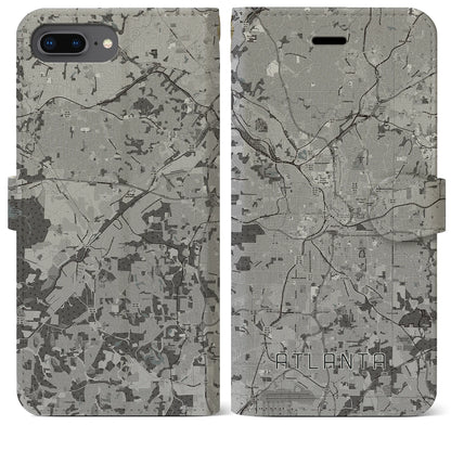 【アトランタ（アメリカ）】地図柄iPhoneケース（手帳タイプ）モノトーン・iPhone 8Plus /7Plus / 6sPlus / 6Plus 用