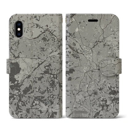 【アトランタ（アメリカ）】地図柄iPhoneケース（手帳タイプ）モノトーン・iPhone XS / X 用
