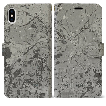 【アトランタ（アメリカ）】地図柄iPhoneケース（手帳タイプ）モノトーン・iPhone XS Max 用