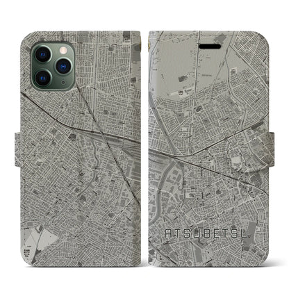 【厚別（北海道）】地図柄iPhoneケース（手帳タイプ）モノトーン・iPhone 11 Pro 用