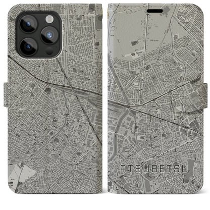 【厚別（北海道）】地図柄iPhoneケース（手帳タイプ）モノトーン・iPhone 15 Pro Max 用