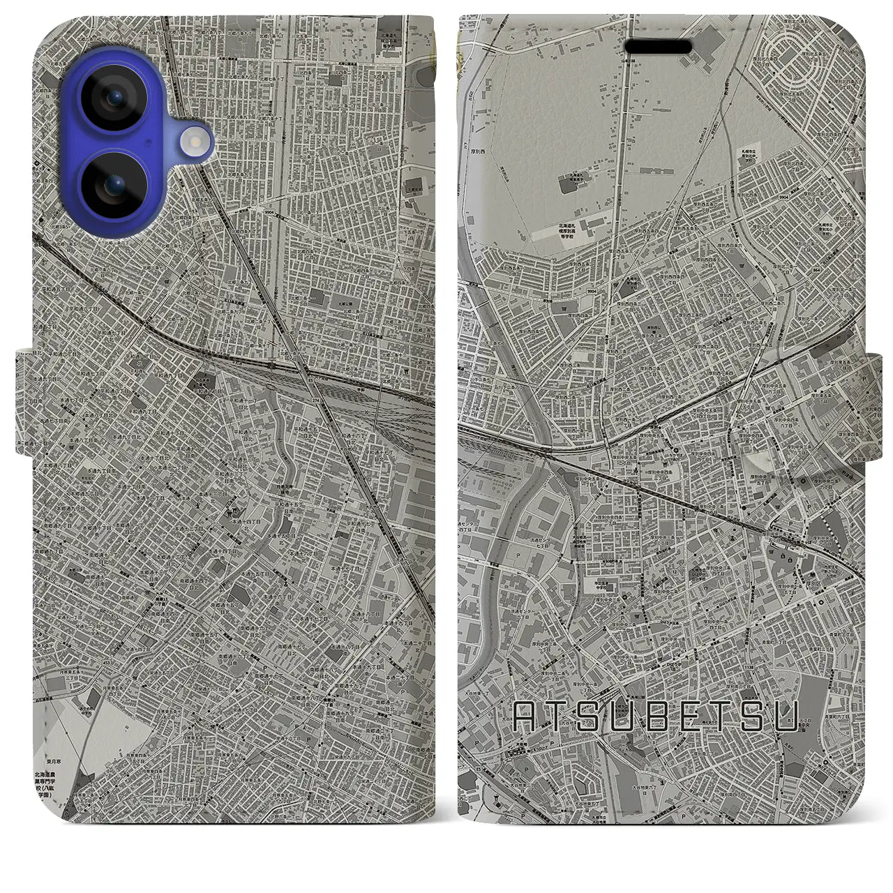 【厚別（北海道）】地図柄iPhoneケース（手帳タイプ）