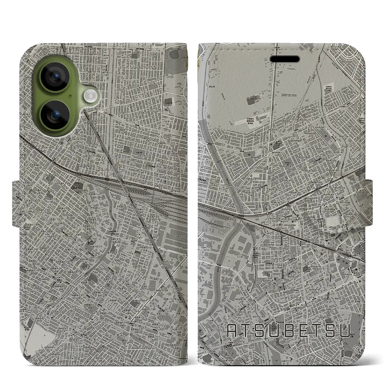 【厚別（北海道）】地図柄iPhoneケース（手帳タイプ）