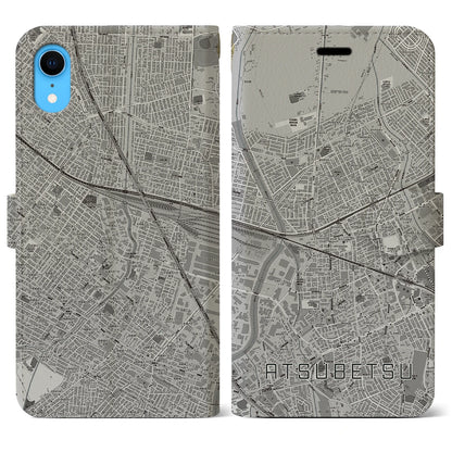 【厚別（北海道）】地図柄iPhoneケース（手帳タイプ）モノトーン・iPhone XR 用