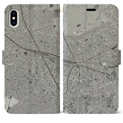 【厚別（北海道）】地図柄iPhoneケース（手帳タイプ）モノトーン・iPhone XS Max 用