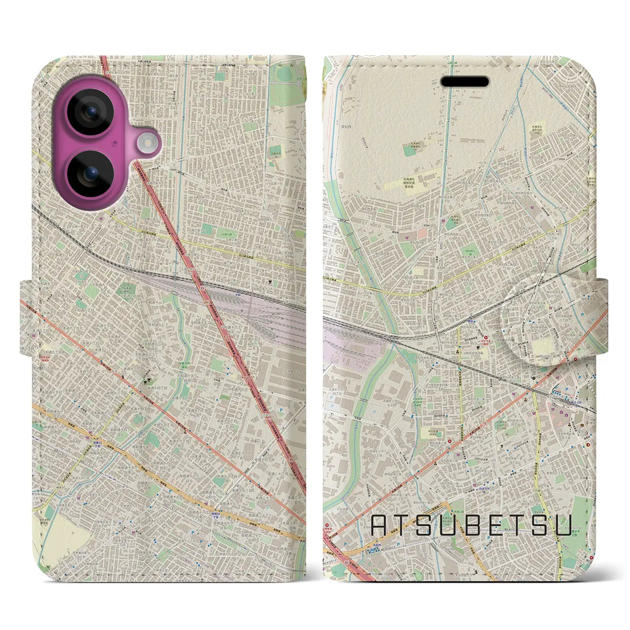 【厚別（北海道）】地図柄iPhoneケース（手帳タイプ）