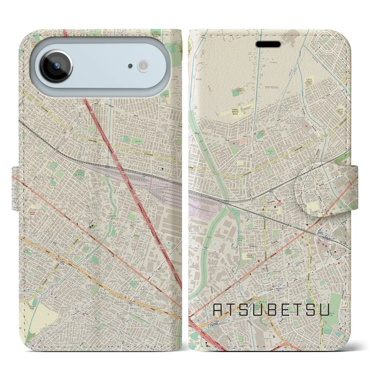 【厚別（北海道）】地図柄iPhoneケース（手帳タイプ）