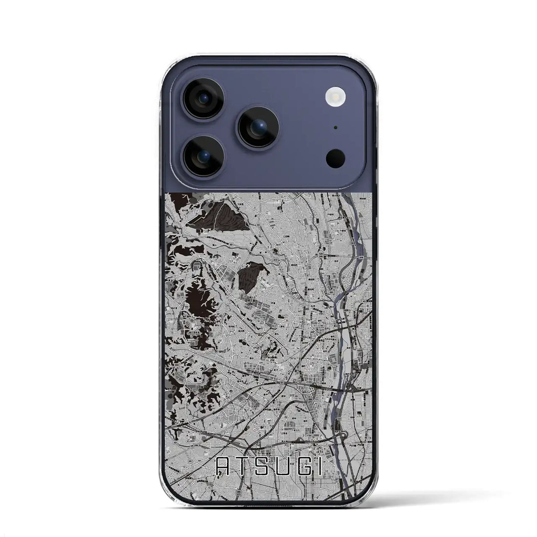 【厚木（神奈川県）】地図柄iPhoneケース（クリアタイプ）モノトーン・iPhone 17 Pro Max 用