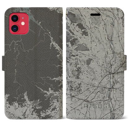 【厚木（神奈川県）】地図柄iPhoneケース（手帳タイプ）モノトーン・iPhone 11 用