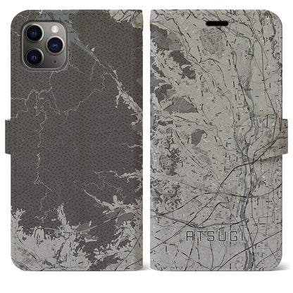 【厚木（神奈川県）】地図柄iPhoneケース（手帳タイプ）モノトーン・iPhone 11 Pro Max 用