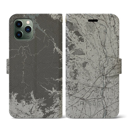 【厚木（神奈川県）】地図柄iPhoneケース（手帳タイプ）モノトーン・iPhone 11 Pro 用