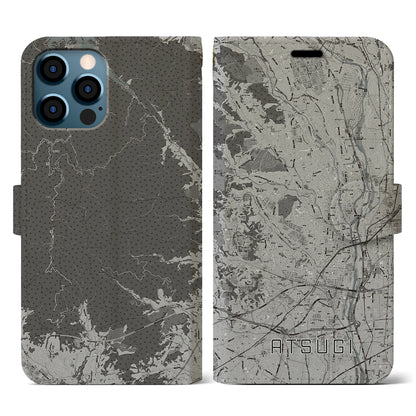 【厚木（神奈川県）】地図柄iPhoneケース（手帳タイプ）モノトーン・iPhone 12 / 12 Pro 用