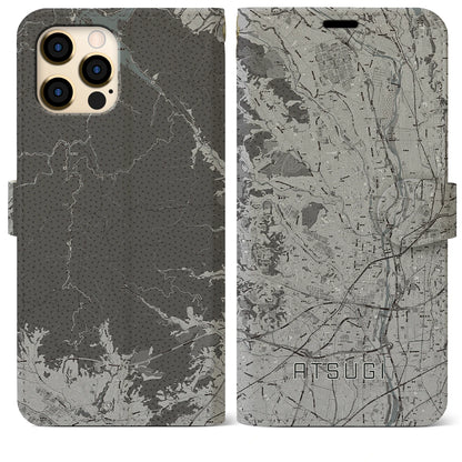 【厚木（神奈川県）】地図柄iPhoneケース（手帳タイプ）モノトーン・iPhone 12 Pro Max 用