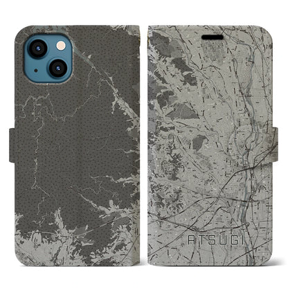 【厚木（神奈川県）】地図柄iPhoneケース（手帳タイプ）モノトーン・iPhone 13 用