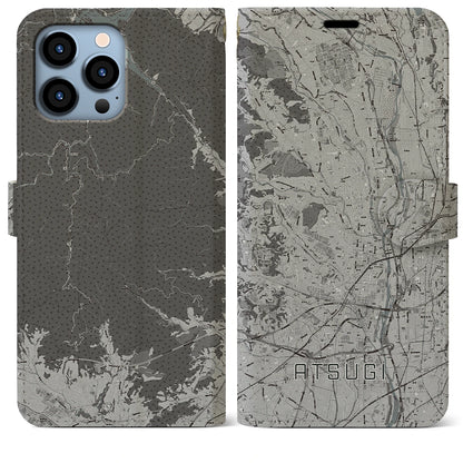 【厚木（神奈川県）】地図柄iPhoneケース（手帳タイプ）モノトーン・iPhone 13 Pro Max 用