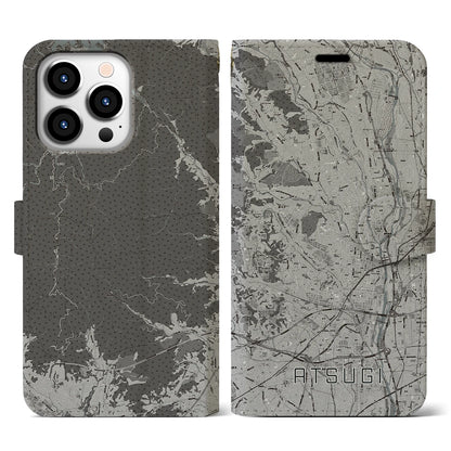 【厚木（神奈川県）】地図柄iPhoneケース（手帳タイプ）モノトーン・iPhone 13 Pro 用