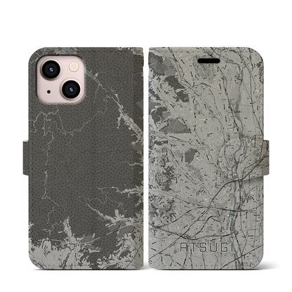 【厚木（神奈川県）】地図柄iPhoneケース（手帳タイプ）モノトーン・iPhone 13 mini 用