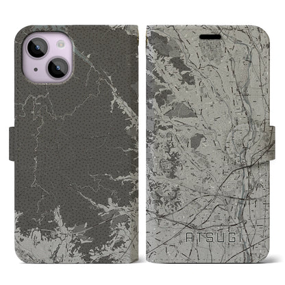 【厚木（神奈川県）】地図柄iPhoneケース（手帳タイプ）モノトーン・iPhone 14 用