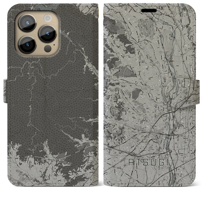 【厚木（神奈川県）】地図柄iPhoneケース（手帳タイプ）モノトーン・iPhone 14 Pro Max 用