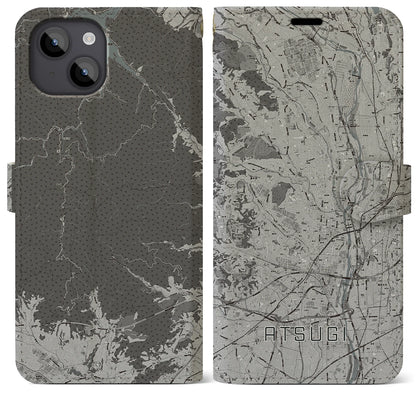 【厚木（神奈川県）】地図柄iPhoneケース（手帳タイプ）モノトーン・iPhone 14 Plus 用