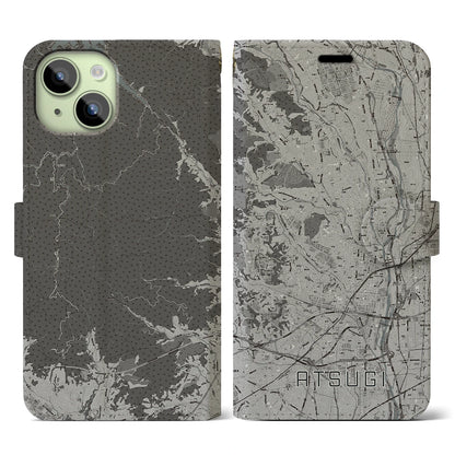 【厚木（神奈川県）】地図柄iPhoneケース（手帳タイプ）モノトーン・iPhone 15 用