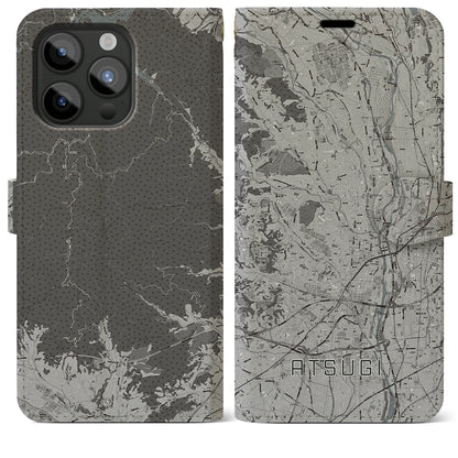 【厚木（神奈川県）】地図柄iPhoneケース（手帳タイプ）モノトーン・iPhone 15 Pro Max 用