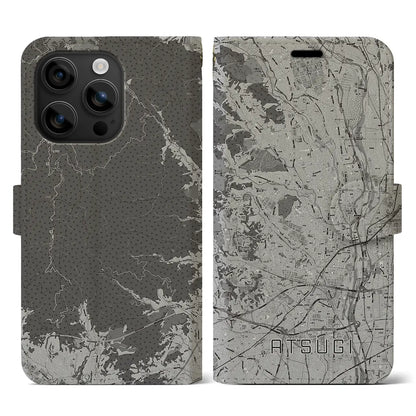 【厚木（神奈川県）】地図柄iPhoneケース（手帳タイプ）モノトーン・iPhone 16 用