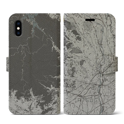 【厚木（神奈川県）】地図柄iPhoneケース（手帳タイプ）モノトーン・iPhone XS / X 用