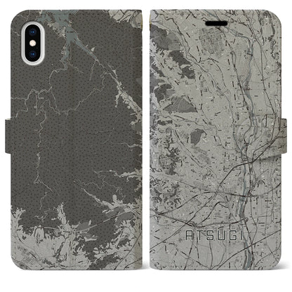 【厚木（神奈川県）】地図柄iPhoneケース（手帳タイプ）モノトーン・iPhone XS Max 用