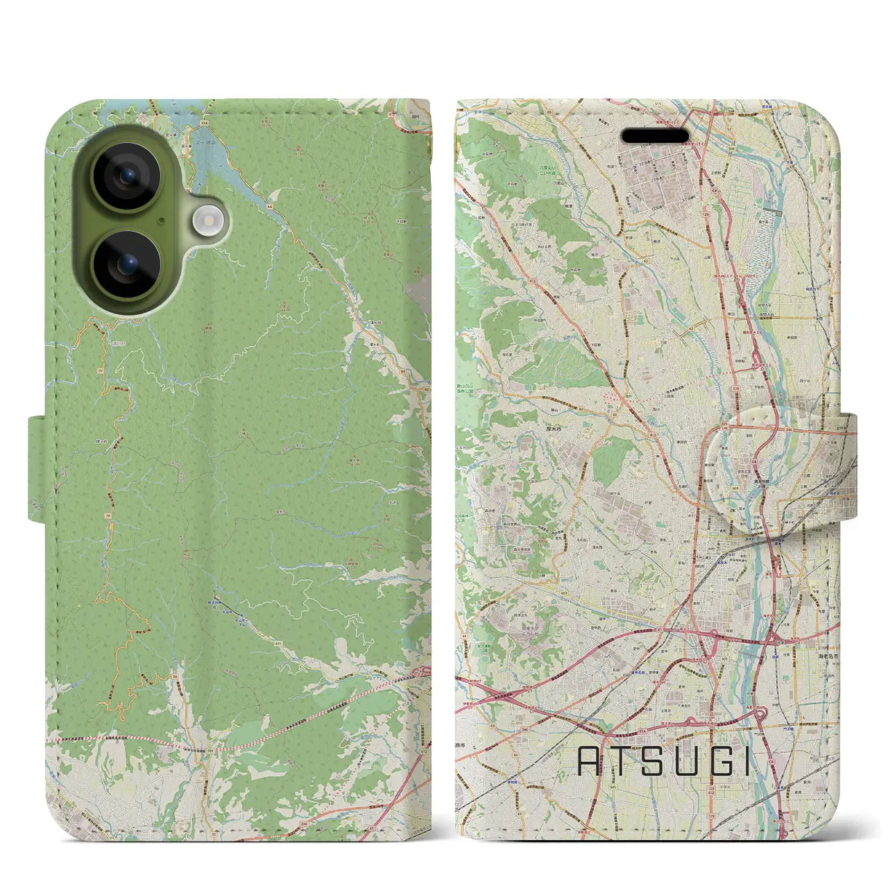 【厚木（神奈川県）】地図柄iPhoneケース（手帳タイプ）