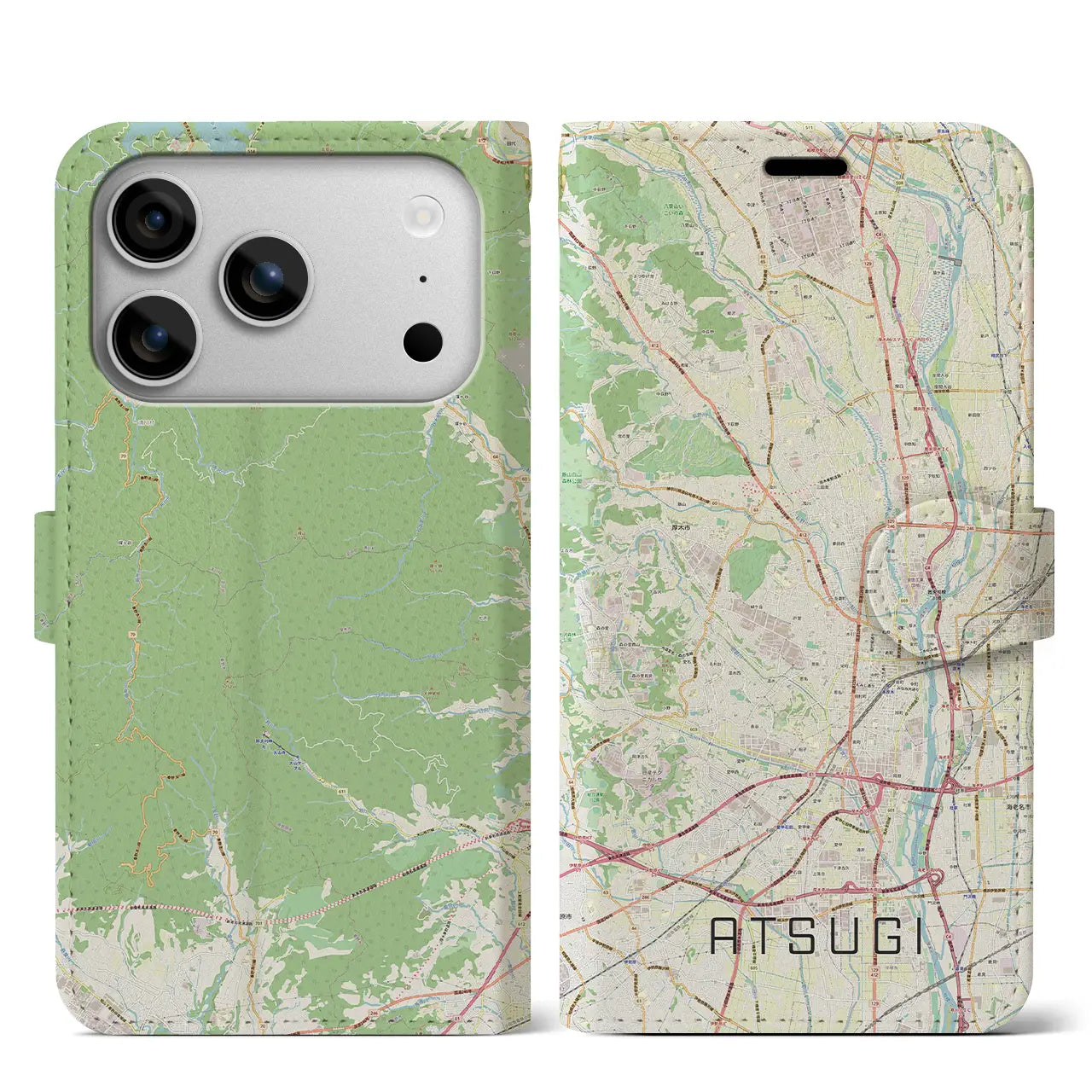 【厚木（神奈川県）】地図柄iPhoneケース（手帳タイプ）