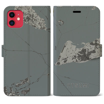 【渥美（愛知県）】地図柄iPhoneケース（手帳タイプ）モノトーン・iPhone 11 用