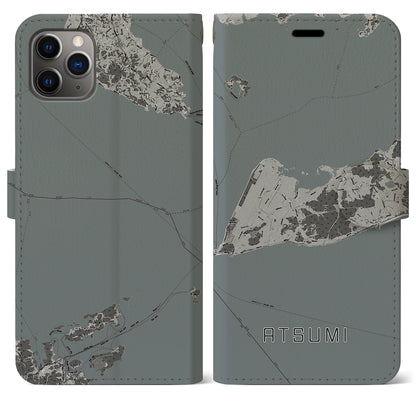 【渥美（愛知県）】地図柄iPhoneケース（手帳タイプ）モノトーン・iPhone 11 Pro Max 用