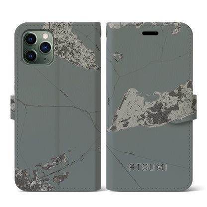 【渥美（愛知県）】地図柄iPhoneケース（手帳タイプ）モノトーン・iPhone 11 Pro 用