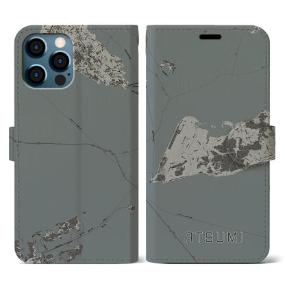 【渥美（愛知県）】地図柄iPhoneケース（手帳タイプ）モノトーン・iPhone 12 / 12 Pro 用