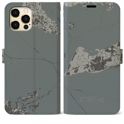 【渥美（愛知県）】地図柄iPhoneケース（手帳タイプ）モノトーン・iPhone 12 Pro Max 用