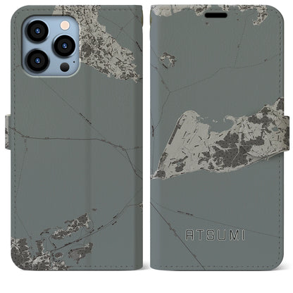 【渥美（愛知県）】地図柄iPhoneケース（手帳タイプ）モノトーン・iPhone 13 Pro Max 用