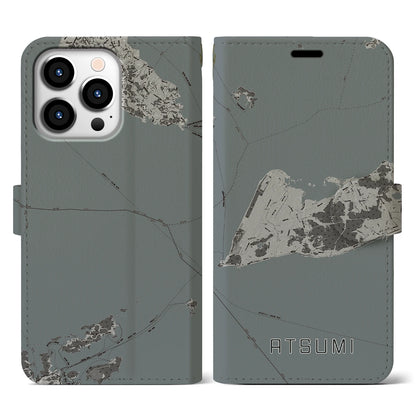 【渥美（愛知県）】地図柄iPhoneケース（手帳タイプ）モノトーン・iPhone 13 Pro 用