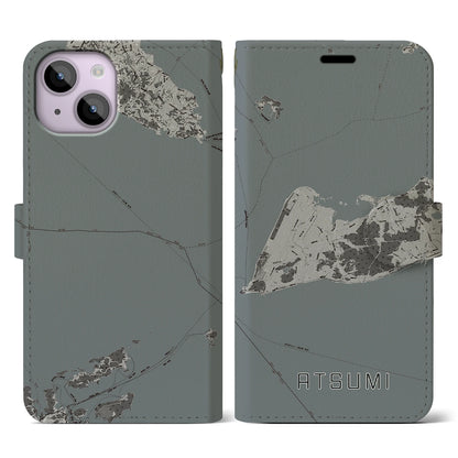 【渥美（愛知県）】地図柄iPhoneケース（手帳タイプ）モノトーン・iPhone 14 用