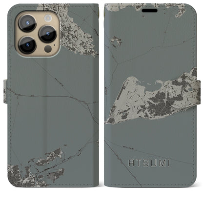 【渥美（愛知県）】地図柄iPhoneケース（手帳タイプ）モノトーン・iPhone 14 Pro Max 用