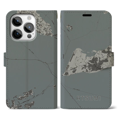 【渥美（愛知県）】地図柄iPhoneケース（手帳タイプ）モノトーン・iPhone 14 Pro 用