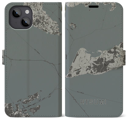 【渥美（愛知県）】地図柄iPhoneケース（手帳タイプ）モノトーン・iPhone 14 Plus 用