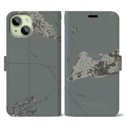 【渥美（愛知県）】地図柄iPhoneケース（手帳タイプ）モノトーン・iPhone 15 用