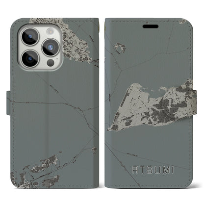 【渥美（愛知県）】地図柄iPhoneケース（手帳タイプ）モノトーン・iPhone 15 Pro 用