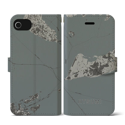 【渥美（愛知県）】地図柄iPhoneケース（手帳タイプ）モノトーン・iPhone SE（第3 / 第2世代） / 8 / 7 / 6s / 6 用