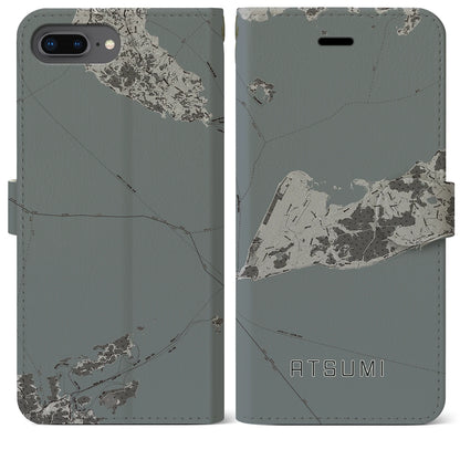 【渥美（愛知県）】地図柄iPhoneケース（手帳タイプ）モノトーン・iPhone 8Plus /7Plus / 6sPlus / 6Plus 用