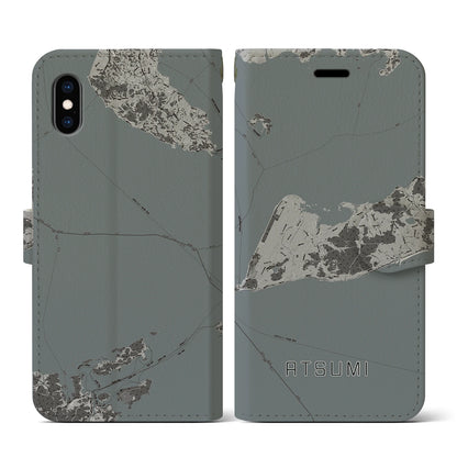 【渥美（愛知県）】地図柄iPhoneケース（手帳タイプ）モノトーン・iPhone XS / X 用